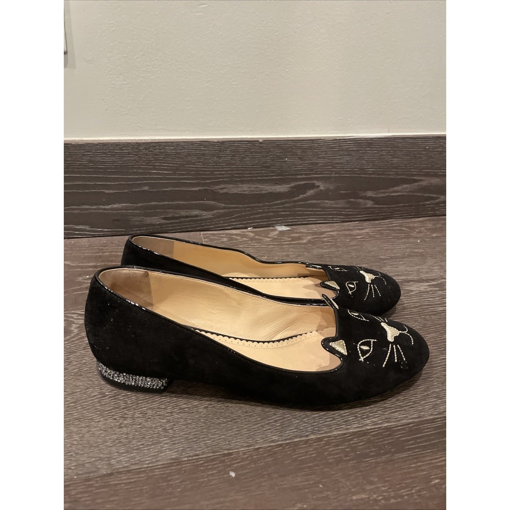 Charlotte Olympia Kitty‎ Flats Women Black Velvet Size 40.5